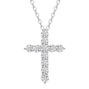 Stainless Steel Cubic Zirconia Cross Pendant Necklace – 16-18” Adjustable Length